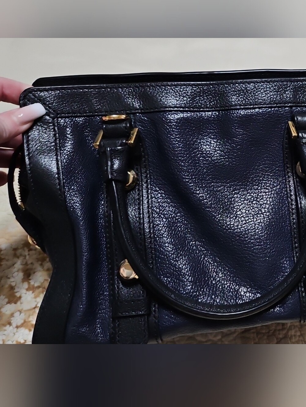 Michael Kors Black Leather Satchel with Gold Hardware
